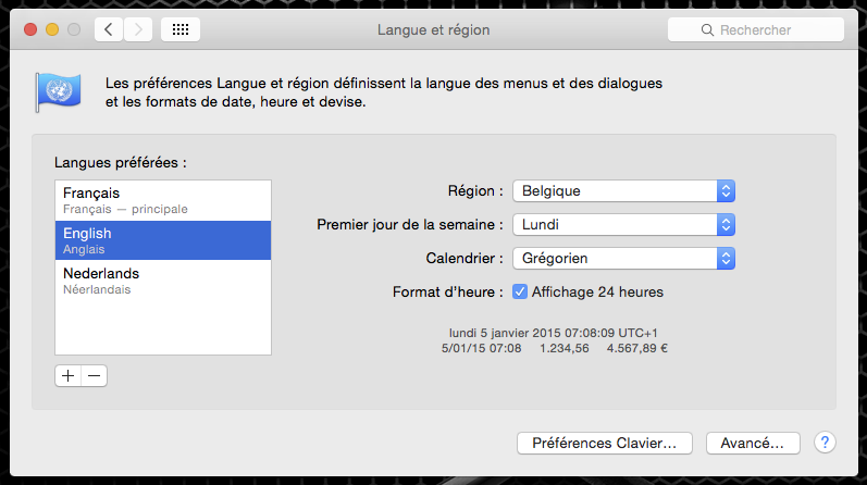 OSX : changement de langue